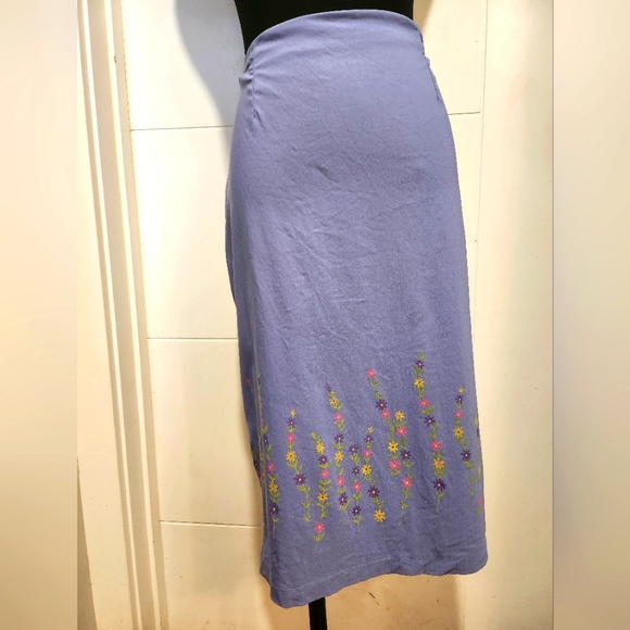 Blue Fitted Pencil Skirt with Floral Detail - Picture 3 of 6